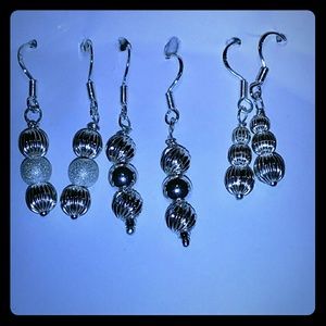 NWOT 3 pairs sterling silver beaded drop earrings